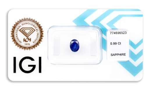 safír 0.99ct deep blue s IGI certifikátem
