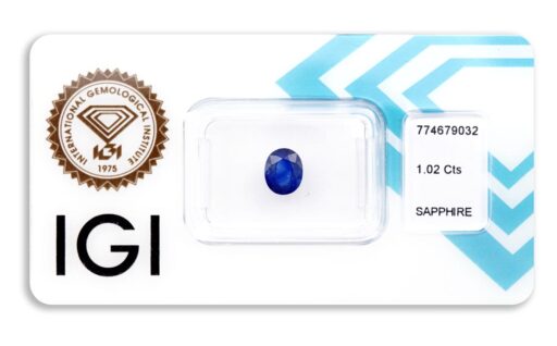 safír 1.02ct deep blue s IGI certifikátem