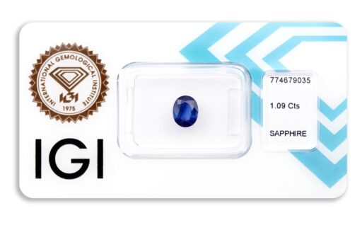 safír 1.09ct deep blue s IGI certifikátem
