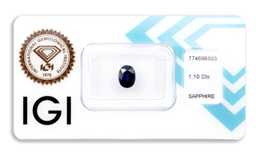 safír 1.10ct deep blue s IGI certifikátem