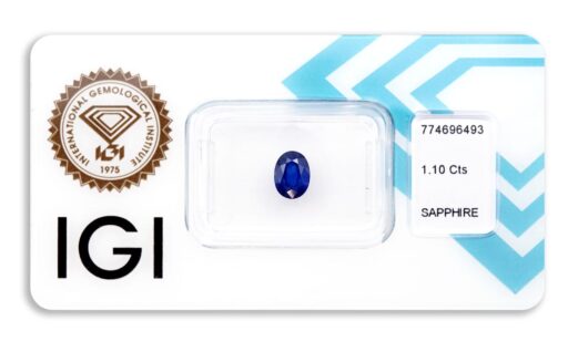safír 1.10ct deep blue s IGI certifikátem