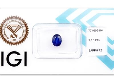 safír 1.15ct deep blue s IGI certifikátem