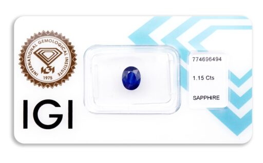 safír 1.15ct deep blue s IGI certifikátem