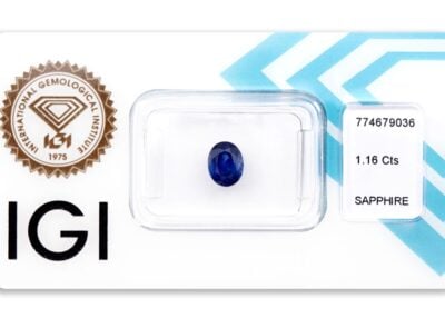 safír 1.16ct deep blue s IGI certifikátem