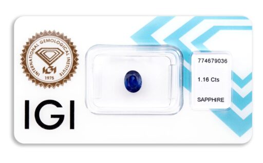 safír 1.16ct deep blue s IGI certifikátem