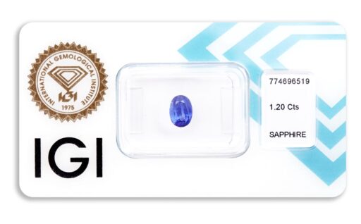 safír 1.20ct deep blue s IGI certifikátem