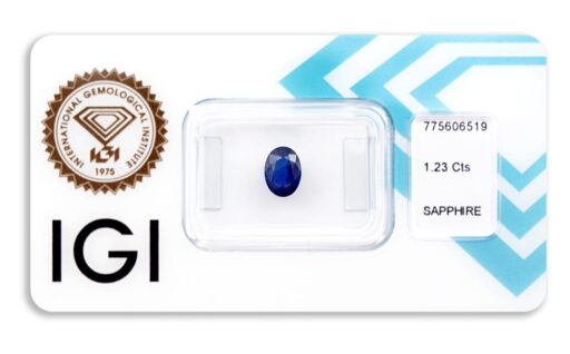 safír 1.23ct deep blue s IGI certifikátem