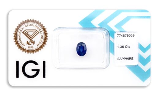 safír 1.36ct deep blue s IGI certifikátem