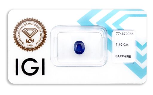 safír 1.40ct deep blue s IGI certifikátem