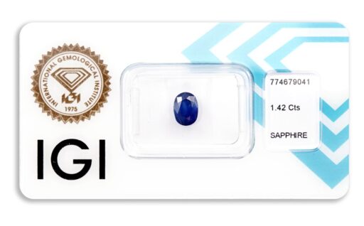 safír 1.42ct deep blue s IGI certifikátem