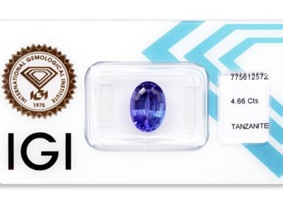 tanzanit 4.66ct deep violetish blue s IGI certifikátem