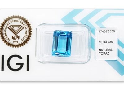 topaz 10.03ct deep blue s IGI certifikátem
