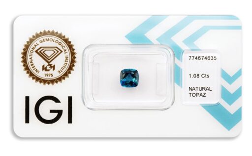 topaz 1.08ct deep blue s IGI certifikátem