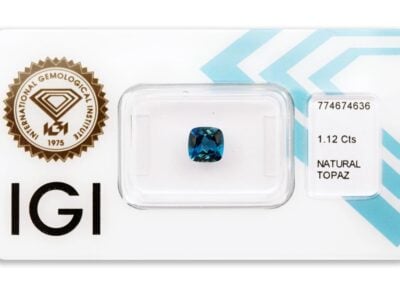 topaz 1.12ct deep blue s IGI certifikátem