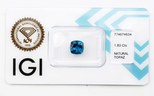 topaz 1.83ct deep blue s IGI certifikátem