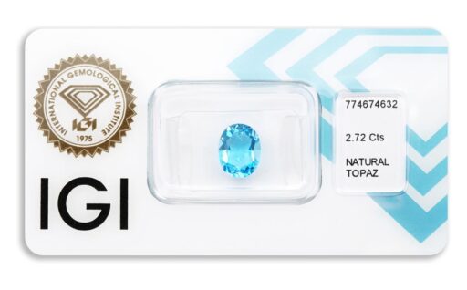 topaz 2.72ct deep blue s IGI certifikátem