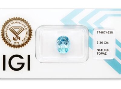 topaz 3.30ct deep blue s IGI certifikátem