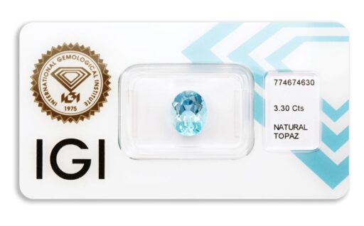 topaz 3.30ct deep blue s IGI certifikátem