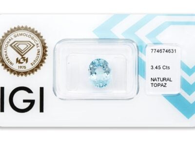topaz 3.45ct blue s IGI certifikátem