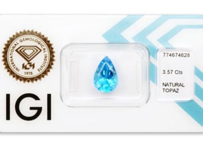 topaz 3.57ct deep blue s IGI certifikátem