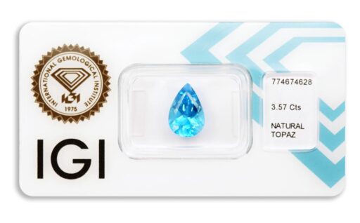 topaz 3.57ct deep blue s IGI certifikátem