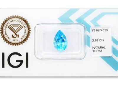 topaz 3.92ct deep blue s IGI certifikátem