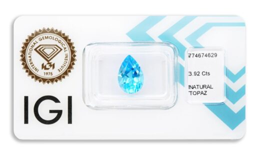 topaz 3.92ct deep blue s IGI certifikátem