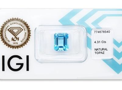 topaz 4.31ct deep blue s IGI certifikátem