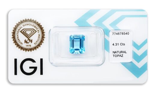topaz 4.31ct deep blue s IGI certifikátem