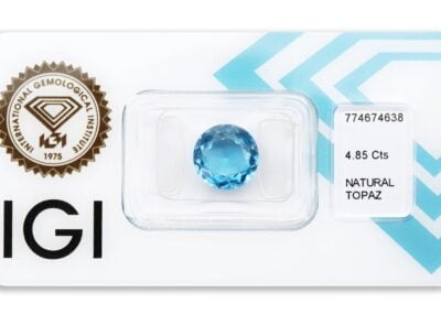 topaz 4.85ct deep blue s IGI certifikátem