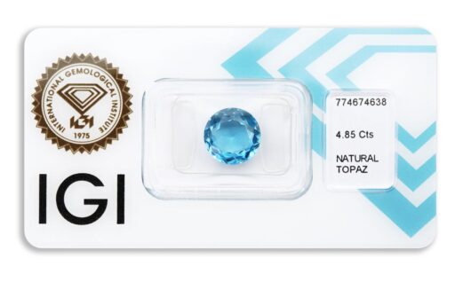 topaz 4.85ct deep blue s IGI certifikátem