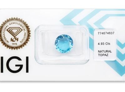 topaz 4.93ct deep blue s IGI certifikátem