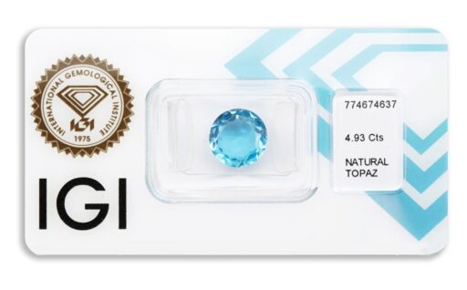 topaz 4.93ct deep blue s IGI certifikátem