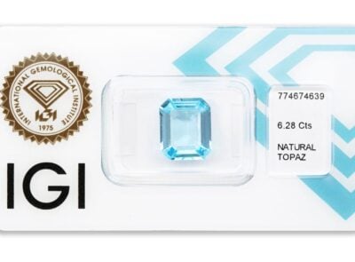 topaz 6.28ct deep blue s IGI certifikátem