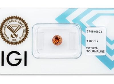 turmalín 1.02ct yellow brown s IGI certifikátem