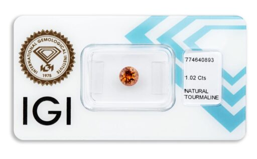 turmalín 1.02ct yellow brown s IGI certifikátem