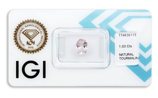 turmalín 1.03ct light pink s IGI certifikátem