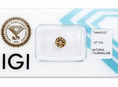 turmalín 1.07ct yellow brown s IGI certifikátem