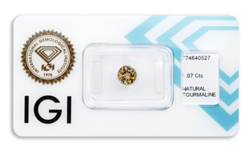 turmalín 1.07ct yellow brown s IGI certifikátem