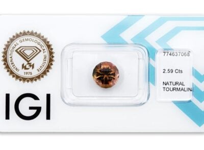 turmalín 2.59ct deep pinkish yellowish brown s IGI certifikátem