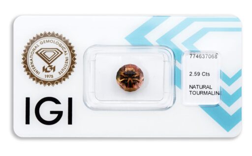 turmalín 2.59ct deep pinkish yellowish brown s IGI certifikátem