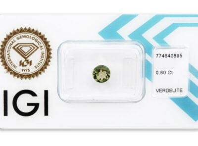 verdelit 0.80ct yellowish green s IGI certifikátem
