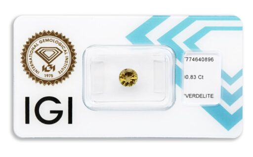 verdelit 0.83ct yellowish green s IGI certifikátem