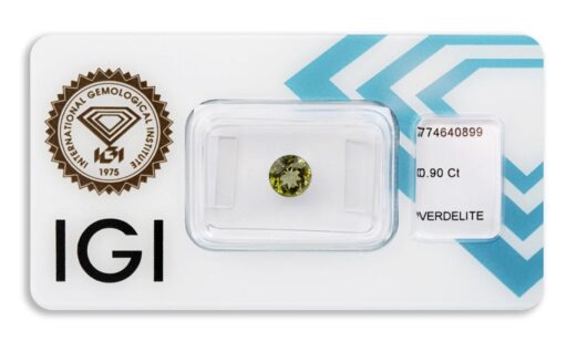 verdelit 0.90ct yellowish green s IGI certifikátem