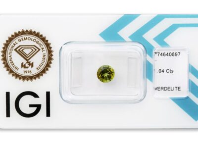 verdelit 1.04ct yellowish green s IGI certifikátem