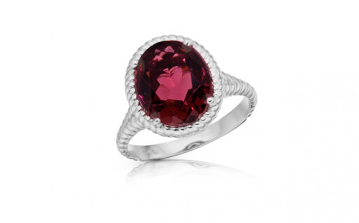 zlatý prsten s rubelitem 4.15ct deep purplish pink s IGI certifikátem