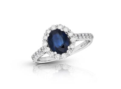 zlatý prsten s diamanty a safírem 1.40ct deep blue s IGI certifikátem