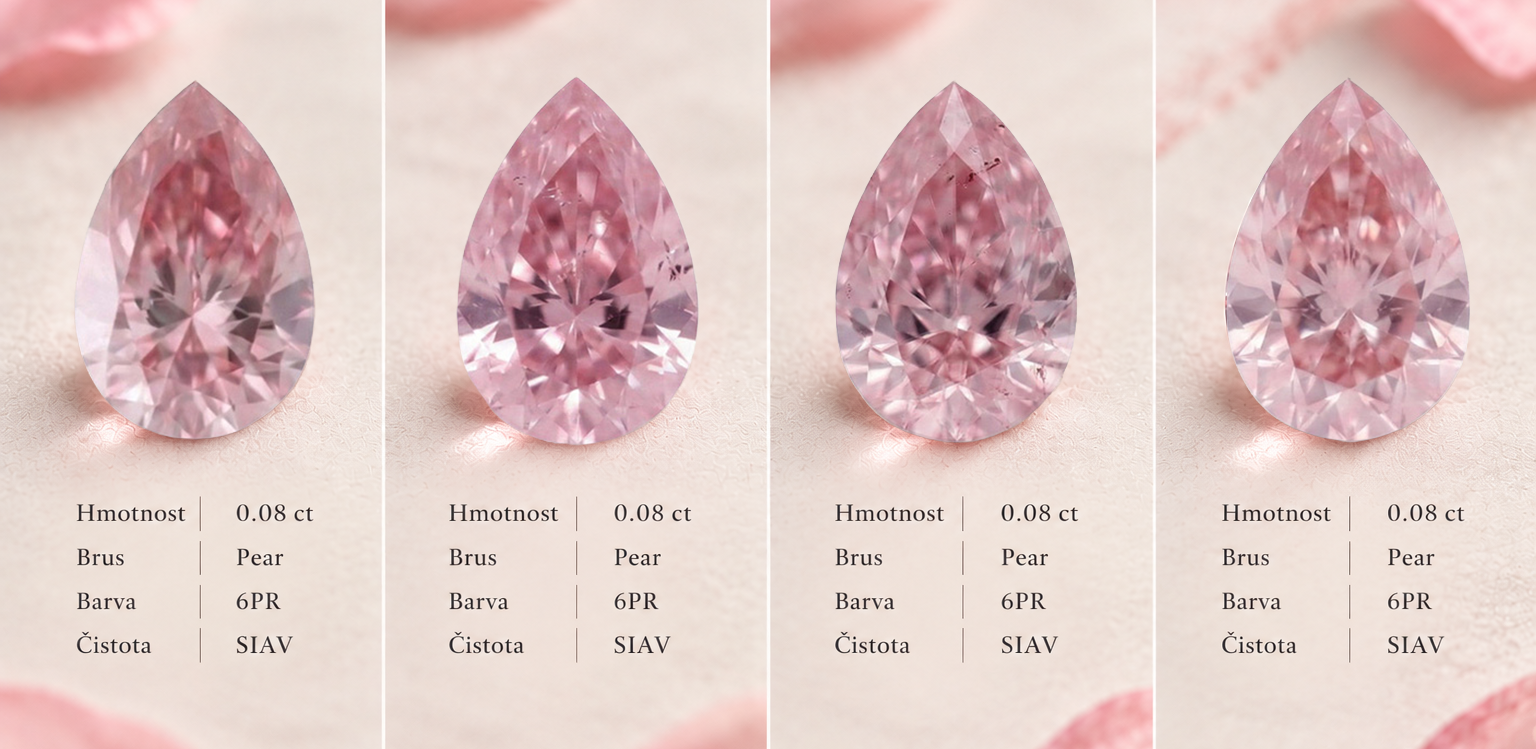 Čtveřice růžových diamantů z dolu Argyle.