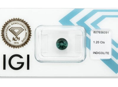 indigolit 1.20ct deep greenish blue s IGI certifikátem
