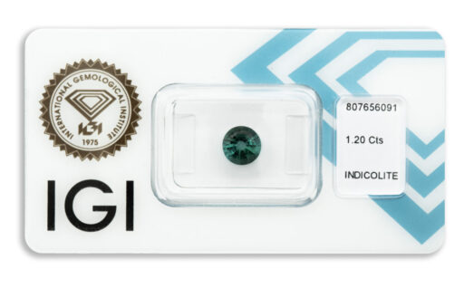 indigolit 1.20ct deep greenish blue s IGI certifikátem